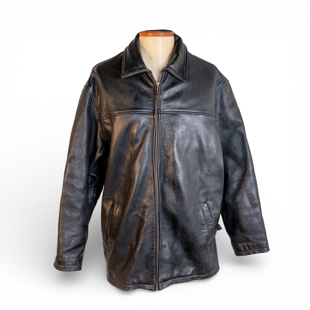 90s North American Hunting Club Black Leather Jacket | Men’s 2XL